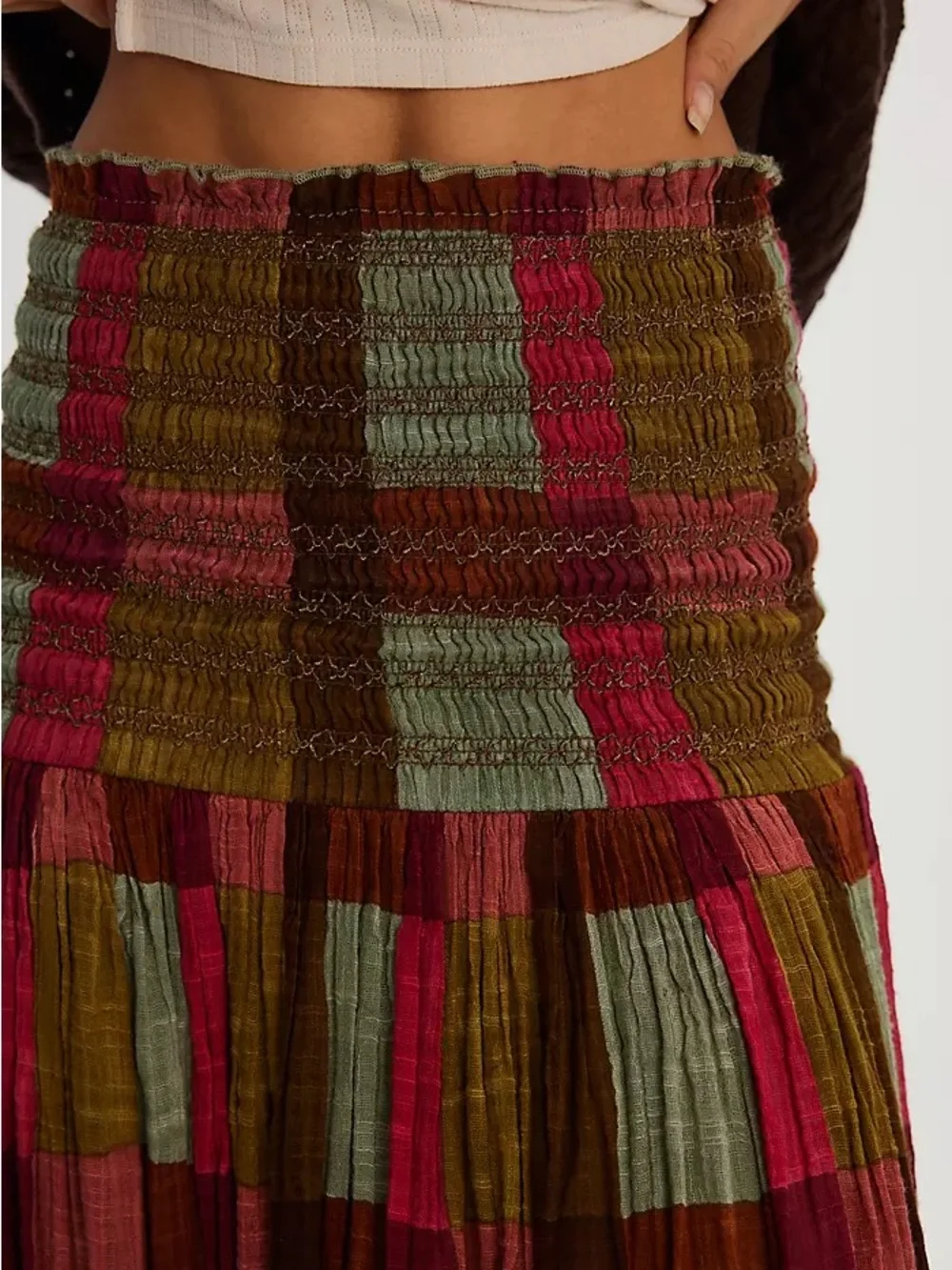 Free People Plaid Maxi Skirt in Olive, Raspberry & Sage - Picture 3 of 3